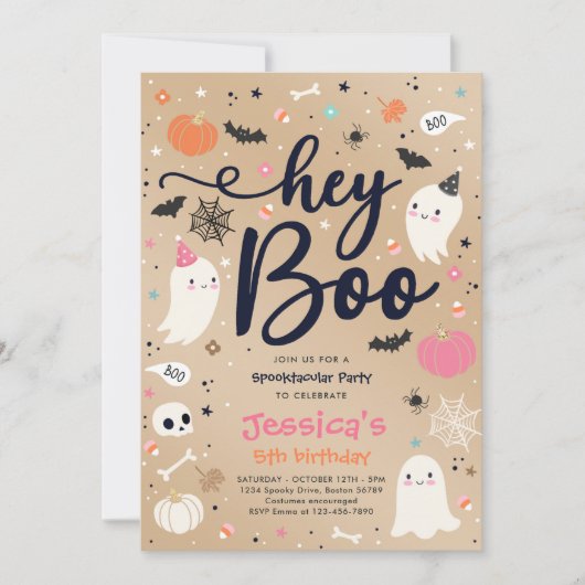 Halloween Roze Ghost Birthday Spooktacular Kaart (Voorkant)