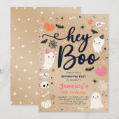 Halloween  Roze Ghost Birthday Spooktacular Kaart (Voorkant / Achterkant)