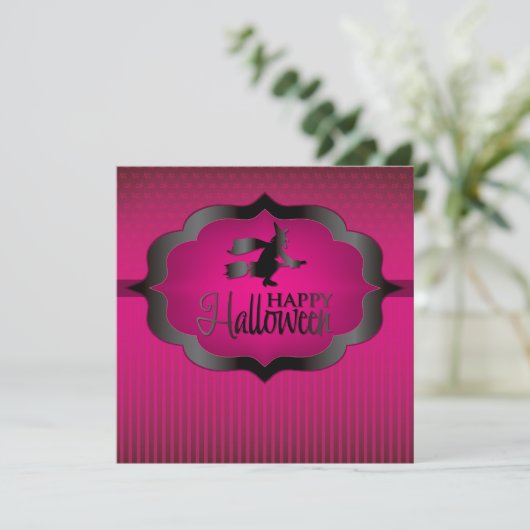 Halloween roze heks kaart (Staand voorkant)
