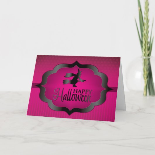 Halloween roze heks kaart (Voorkant)