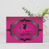 Halloween roze heks kaart (Staand voorkant)