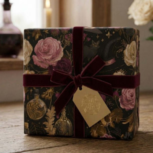 Halloween Roze Heksen Bloemen  Cadeaupapier