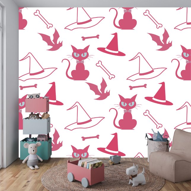 Halloween Roze Kat Spooky Witchy feest Behang (Creator heeft geüpload)