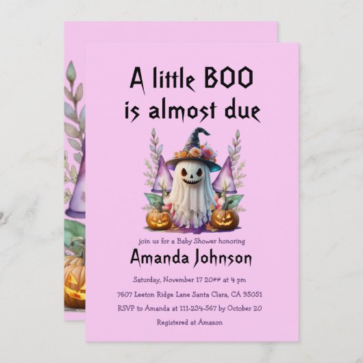 Halloween Roze Kleine Boo Ghost Meisje Baby shower Kaart (Voorkant / Achterkant)
