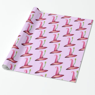 Halloween roze Petten heks Art Wrapping Paper Cadeaupapier