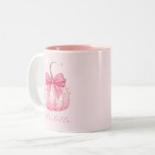 Halloween Roze Pompoen Bow Gepersonaliseerde Bruid Tweekleurige Koffiemok (Voorkant links)