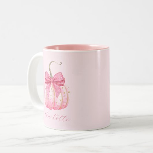Halloween Roze Pompoen Bow Gepersonaliseerde Bruid Tweekleurige Koffiemok (Voorkant links)
