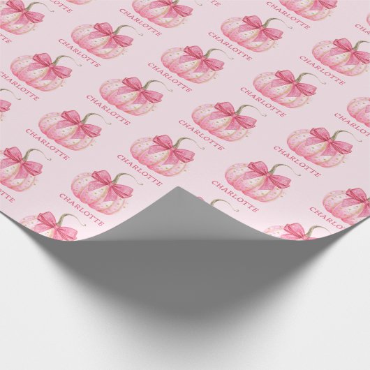 Halloween Roze Pompoen Coquette Bow Gepersonalisee Cadeaupapier (Hoek)