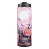 Halloween roze pompoen gepersonaliseerd thermosbeker (Voorkant)