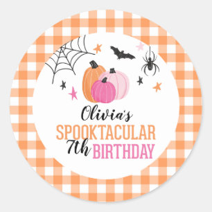 Halloween Roze Pompoenen Oranje Geruit Verjaardag Ronde Sticker