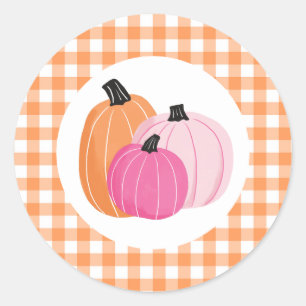 Halloween Roze Pompoenen Oranje Plaid Ronde Sticker