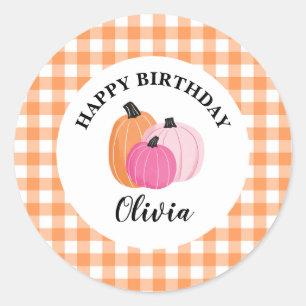 Halloween Roze Pompoenen Oranje Schotse Ruit Verja Ronde Sticker