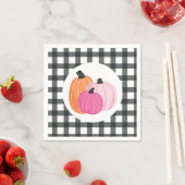 Halloween roze pompoenen zwarte karierte servetten (Insitu)