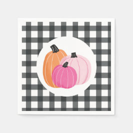 Halloween roze pompoenen zwarte karierte servetten