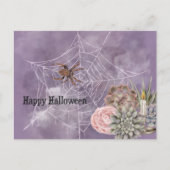 Halloween roze Rose Spider Web Succulents Candle Feestdagenkaart (Voorkant)