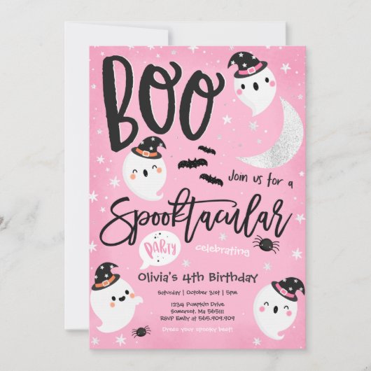 Halloween Roze Schattigee Geest Verjaardag Spookta Kaart (Voorkant)