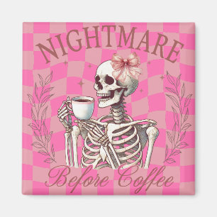 Halloween Roze Skelet Koffie  Magneet