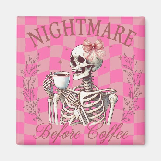 Halloween Roze Skelet Koffie  Magneet (Voorkant)