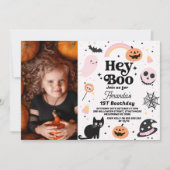 Halloween Roze Zwart Hey Boo 1e Verjaardag Kaart (Voorkant)