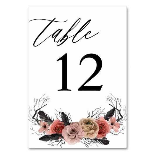 Halloween Roze & Zwarte Bloem Tafelnummer (Voorkant)