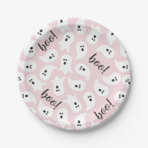 Halloween Roze & Zwarte Geest Papieren Borden Bordje