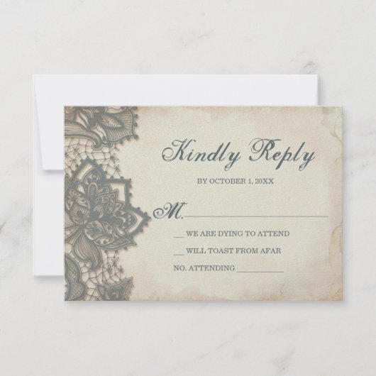 Halloween RSVP-kaart - Gothic Lace RSVP Kaartje (Voorkant)