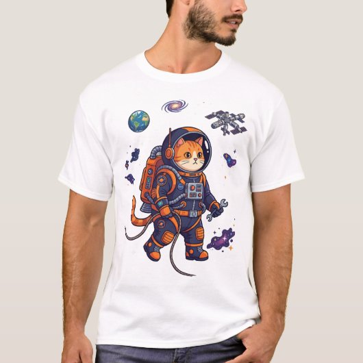 Halloween Ruimtevaartkat Sleutel Ruimtestation T-shirt (Voorkant)