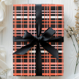 Halloween ruitpatroon in oranje, roze en zwart cadeaupapier
