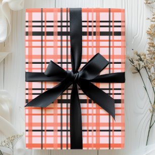 Halloween ruitpatroon in roze, oranje en zwart cadeaupapier