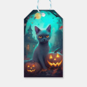Halloween Russisch blauw Kat met pompoenen eng Cadeaulabel (Achterkant)