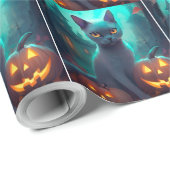 Halloween Russisch blauw Kat met pompoenen eng Cadeaupapier (Rol Hoek)