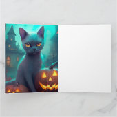 Halloween Russisch blauw Kat met pompoenen eng Kaart (Binnen)