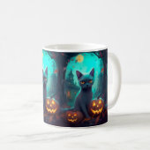 Halloween Russisch blauw Kat met pompoenen eng Koffiemok (Voorkant rechts)
