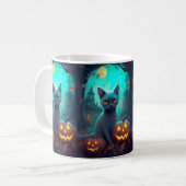 Halloween Russisch blauw Kat met pompoenen eng Koffiemok (Voorkant links)