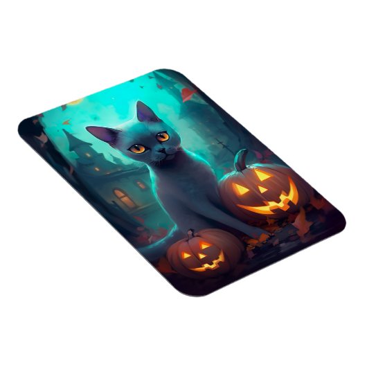 Halloween Russisch blauw Kat met pompoenen eng Magneet (Rechterzijde)
