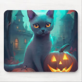 Halloween Russisch blauw Kat met pompoenen eng Muismat (Voorkant)