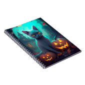 Halloween Russisch blauw Kat met pompoenen eng Notitieboek (Rechterzijde)