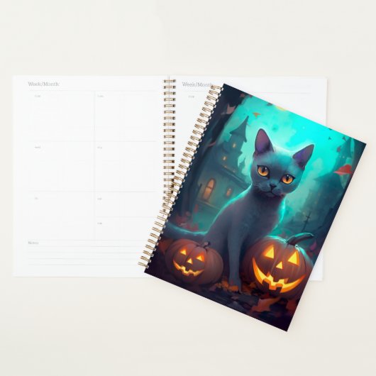 Halloween Russisch blauw Kat met pompoenen eng Planner (Display)