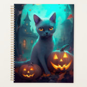 Halloween Russisch blauw Kat met pompoenen eng Planner (Voorkant)