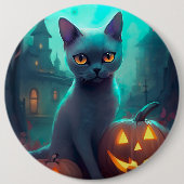 Halloween Russisch blauw Kat met pompoenen eng Ronde Button 6,0 Cm (Voorkant)