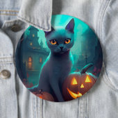 Halloween Russisch blauw Kat met pompoenen eng Ronde Button 6,0 Cm (In situ)