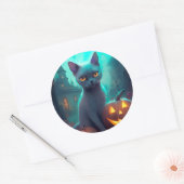 Halloween Russisch blauw Kat met pompoenen eng Ronde Sticker (Envelop)