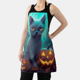 Halloween Russisch blauw Kat met pompoenen eng Schort