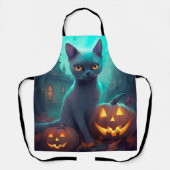 Halloween Russisch blauw Kat met pompoenen eng Schort (Voorkant)