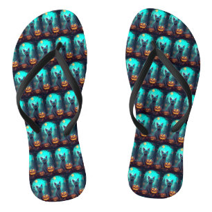 Halloween Russisch blauw Kat met pompoenen eng Teenslippers