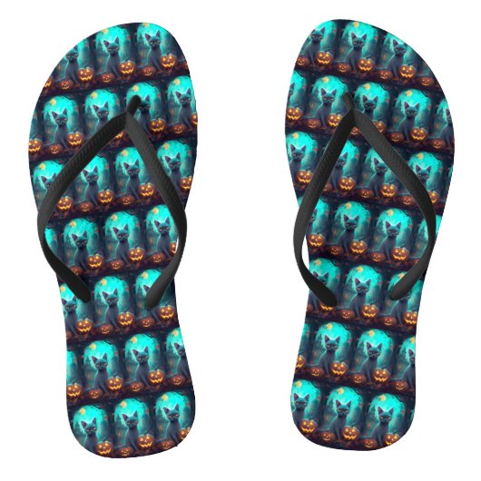 Halloween Russisch blauw Kat met pompoenen eng Teenslippers (Voetbed)