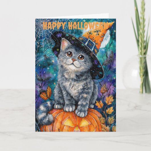 Halloween Russische Blauwe Kat Feestdagen Kaart (Voorkant)