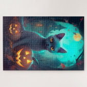 Halloween Russische Blauwe Kat Met Pompoenen Griez Legpuzzel (Horizontaal)
