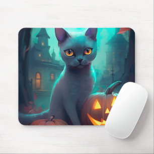 Halloween Russische Blauwe Kat Met Pompoenen Griez Muismat
