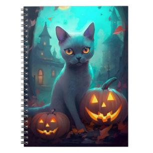 Halloween Russische Blauwe Kat Met Pompoenen Griez Notitieboek